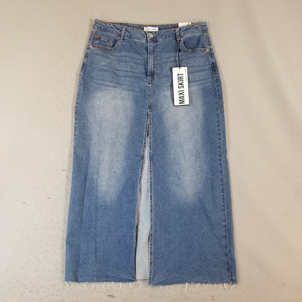 Almost Famous Skirt Women XL Blue Denim Maxi Classic 90s Raw Hem NWT